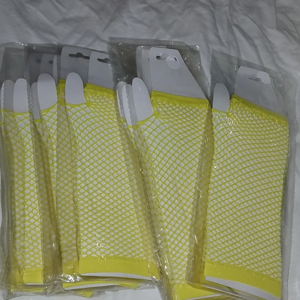 Yellow n Fishnet Arm Warmers Party favors lot of 12 NWT